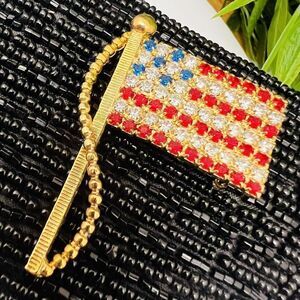 Rafaelian Vintage Red White Blue US Flag Rhinestone Brooch Patriotic Nice 1127